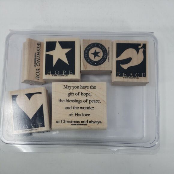 Stampin Up WISHING YOU Set of 6 Wood Rubber Stamps 2006 Stamping Up Peace Love - Picture 9 of 12